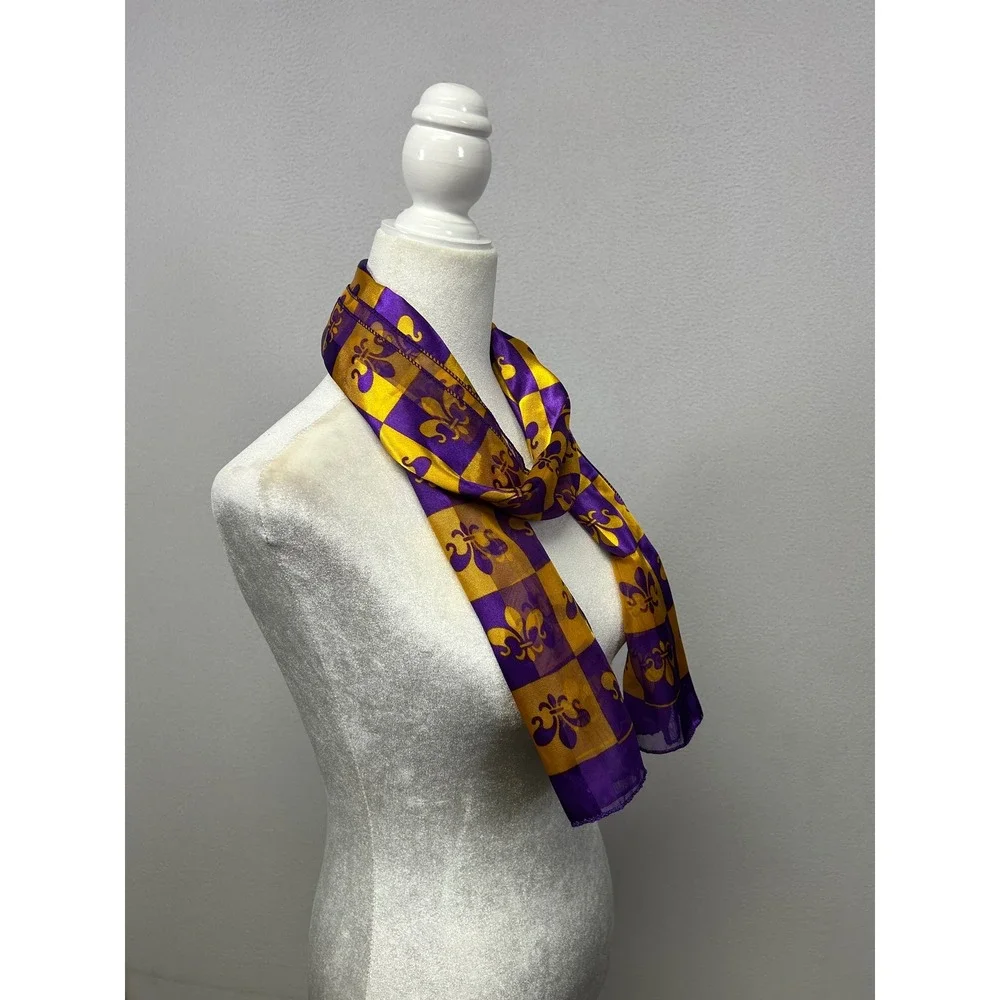 Mardi Gras New Orleans Womens OS Purple Gold Fleur De Lis Scarf Shawl